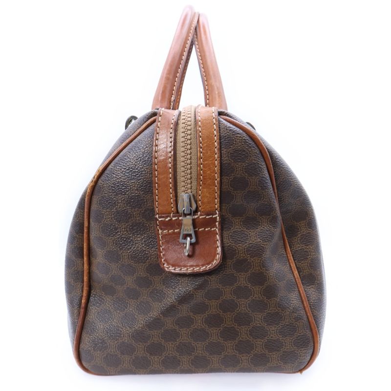 Celine Logo Leather Macadam Mini Boston Handbag Brown