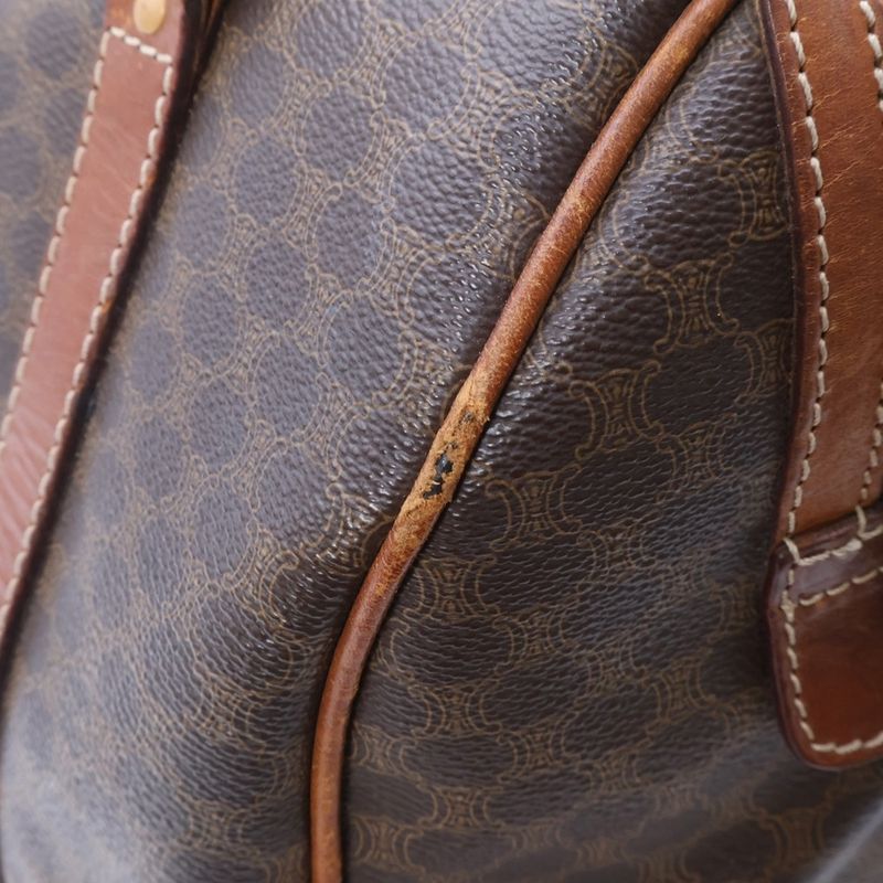 Celine Logo Leather Macadam Mini Boston Handbag Brown