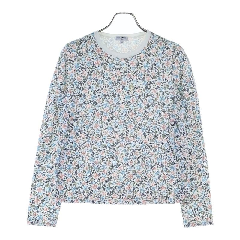 Chanel Coco Mark Logo Total Print Lame Crew Neck Long Sleeve Long Sleeve