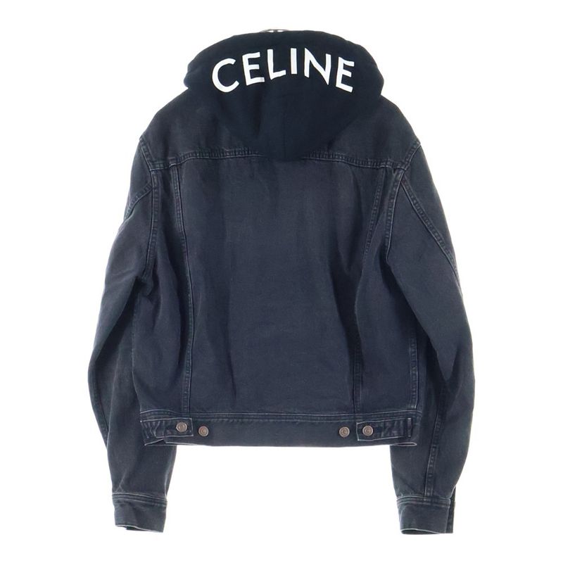 Celine Hood Logo Printed Trucker Jacket Denim Jacket Black 2q472947f