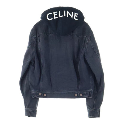 Celine Hood Logo Printed Trucker Jacket Denim Jacket Black 2q472947f