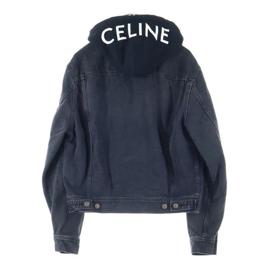 Celine Hood Logo Printed Trucker Jacket Denim Jacket Black 2q472947f