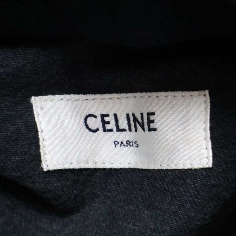 Celine Hood Logo Printed Trucker Jacket Denim Jacket Black 2q472947f