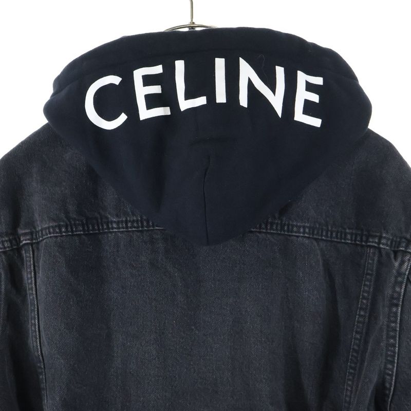 Celine Hood Logo Printed Trucker Jacket Denim Jacket Black 2q472947f