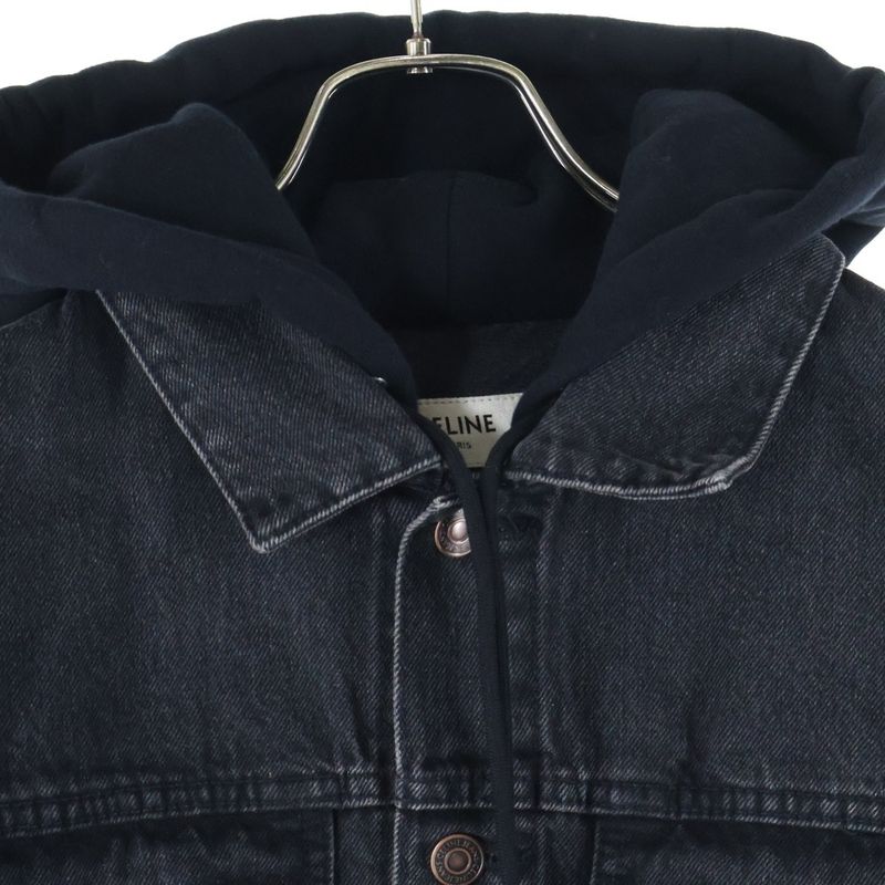 Celine Hood Logo Printed Trucker Jacket Denim Jacket Black 2q472947f