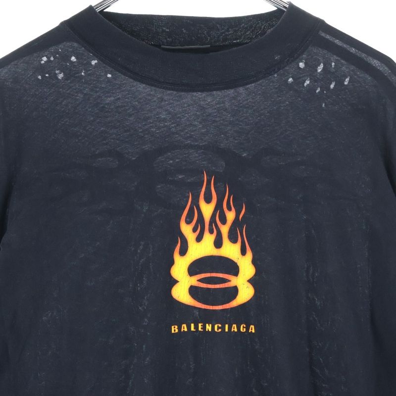 Balenciaga 24AW Burning Unity Logo Damaged Long-sleeved T-shirt Cut And Sewn