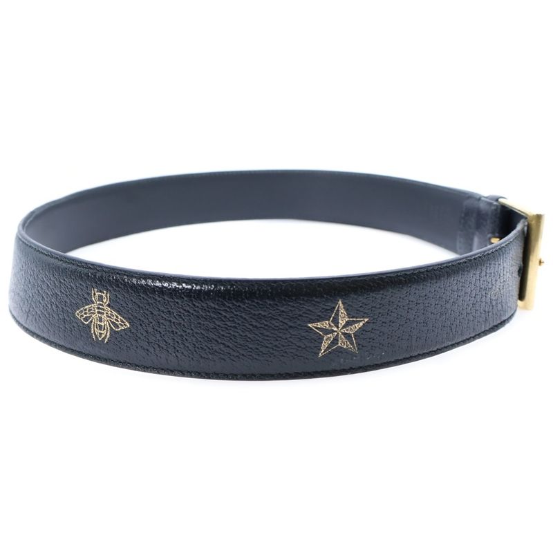 Gucci Bee & Star Leather Belt Gold/black 495125