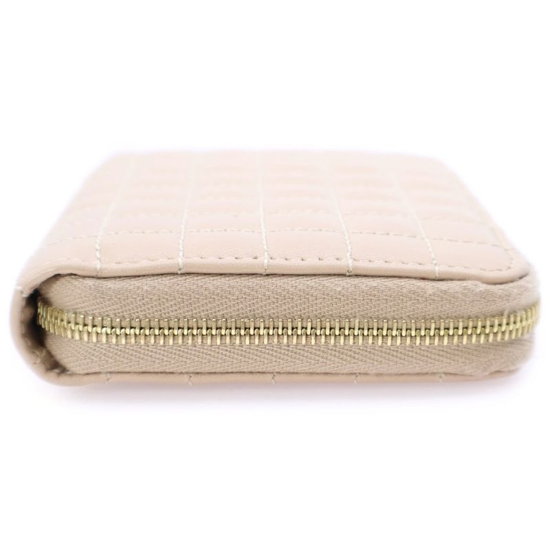 Celine Quilted Gold Ccharm Leather Compact Wallet Beige S-ie-4188