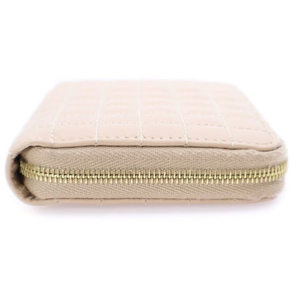 Celine Quilted Gold Ccharm Leather Compact Wallet Beige S-ie-4188