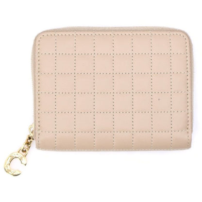 Celine Quilted Gold Ccharm Leather Compact Wallet Beige S-ie-4188