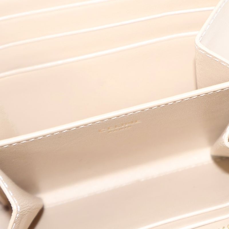 Celine Quilted Gold Ccharm Leather Compact Wallet Beige S-ie-4188