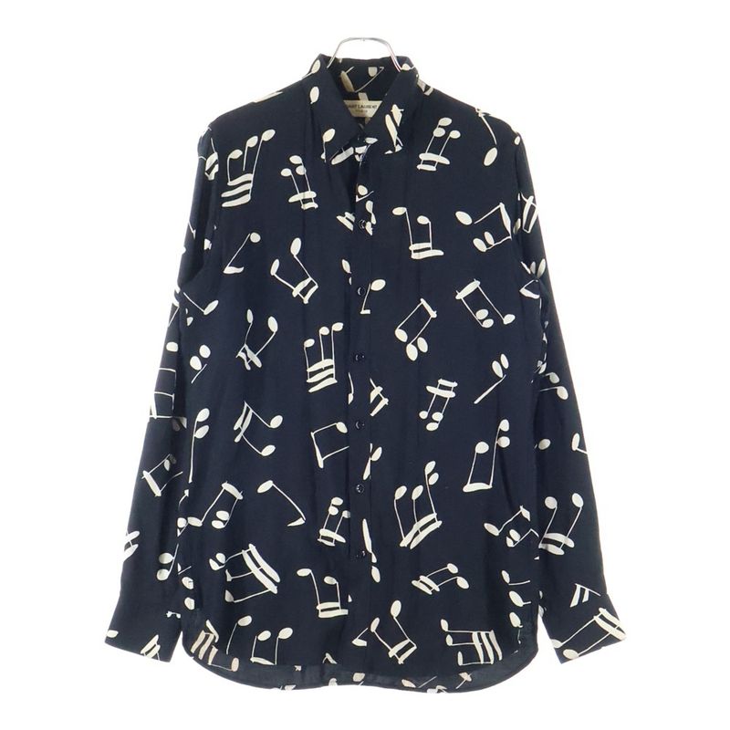 Saint Laurent Paris 16AW Music Note Rayon Long-sleeved Shirt Black 437581 Y325n