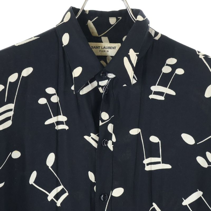 Saint Laurent Paris 16AW Music Note Rayon Long-sleeved Shirt Black 437581 Y325n