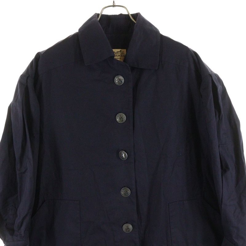 Hermes Anchor H Logo Button Cotton Stencil Collar Jacket Navy