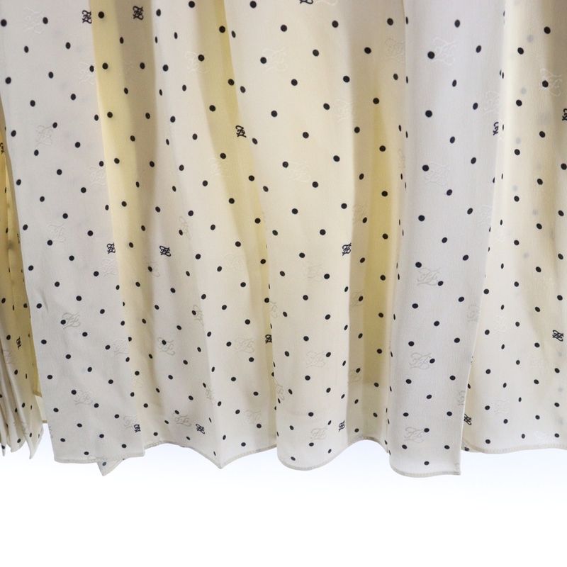 Fendi 21SS FF Calligraphy Logo Dotted Allover Silk Slit Pleated Long Skirt