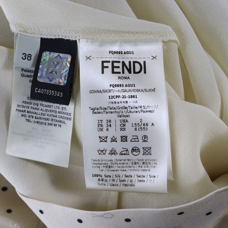 Fendi 21SS FF Calligraphy Logo Dotted Allover Silk Slit Pleated Long Skirt