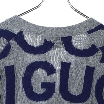 Gucci Jumbo Logo Intarsia Cardigan Long-sleeved Cardigan In Wool Grey/navy