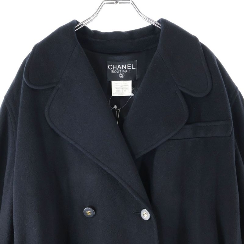 Chanel 95AW Coco Mark Button Chain Buckle Cashmere Oversized Long Coat Black