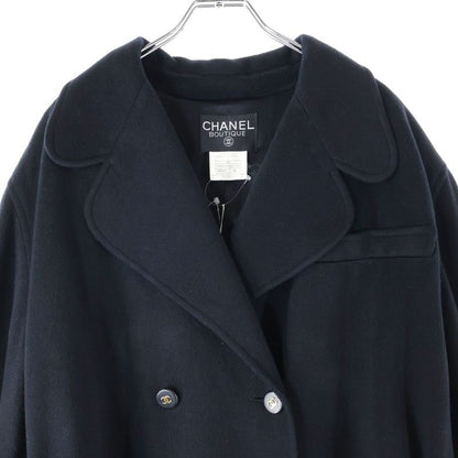 Chanel 95AW Coco Mark Button Chain Buckle Cashmere Oversized Long Coat Black