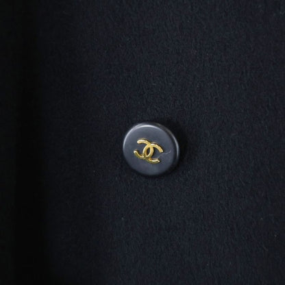 Chanel 95AW Coco Mark Button Chain Buckle Cashmere Oversized Long Coat Black