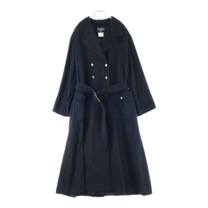 Chanel 95AW Coco Mark Button Chain Buckle Cashmere Oversized Long Coat Black