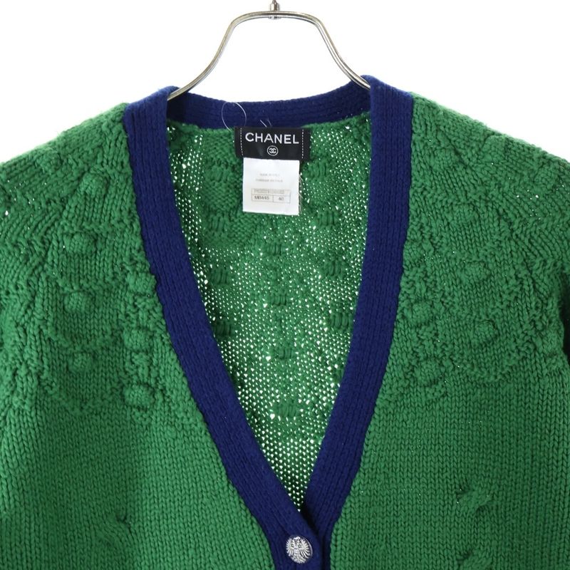 Chanel Cable Knit Cardigan With Flower Patch Women's Green P52021k06682
