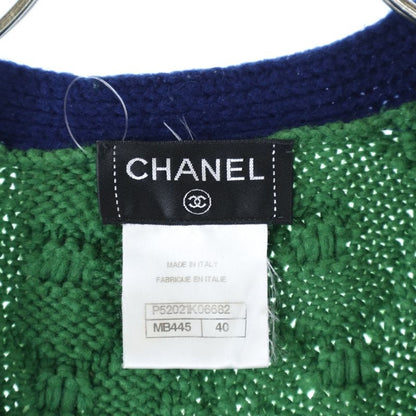 Chanel Cable Knit Cardigan With Flower Patch Women's Green P52021k06682