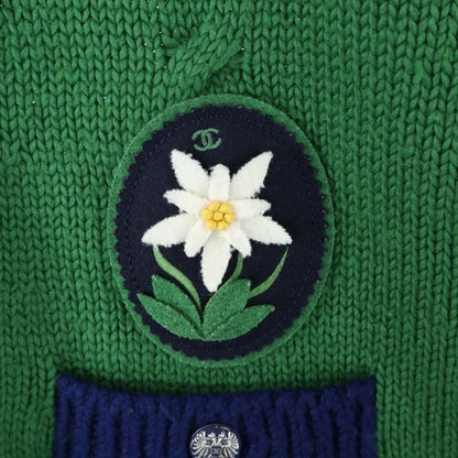 Chanel Cable Knit Cardigan With Flower Patch Women's Green P52021k06682