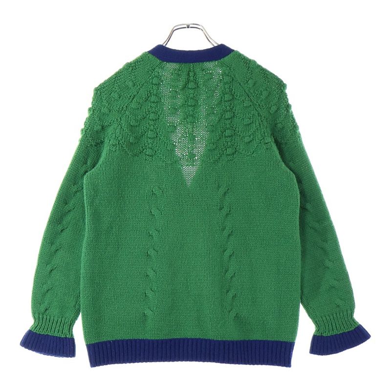 Chanel Cable Knit Cardigan With Flower Patch Women's Green P52021k06682