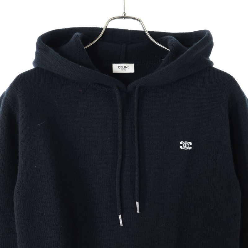 Celine Triomphe Cashmere Pullover Knit Hoodie Black 2ac87048t