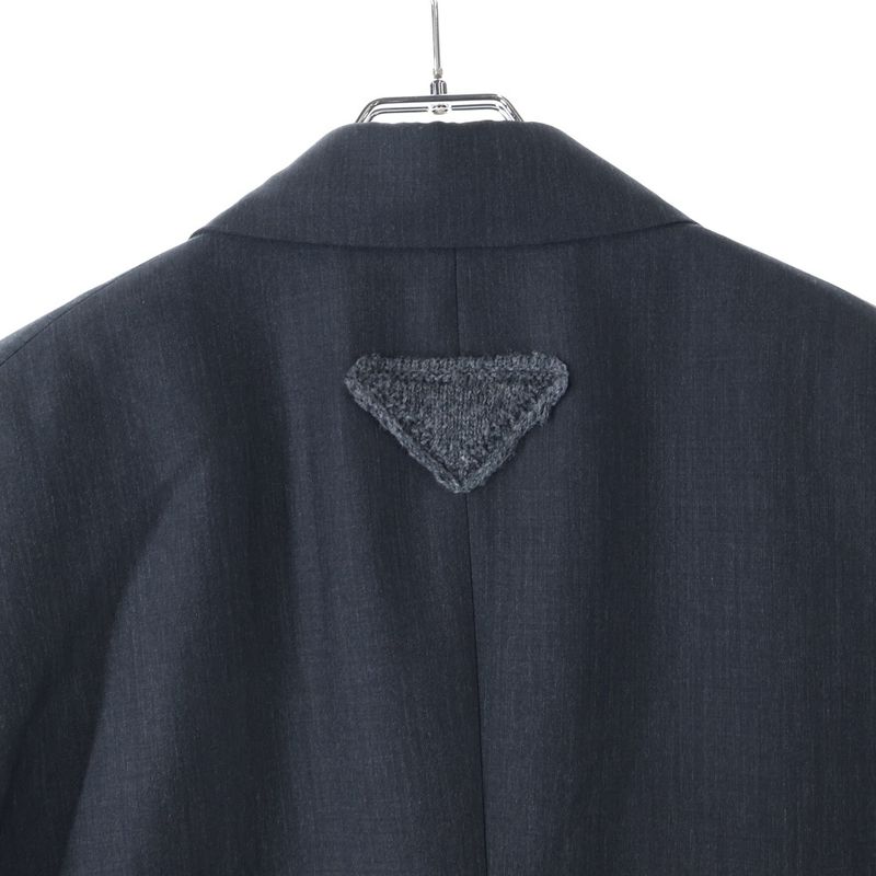 Prada Tailored Jacket Triangle Logo Wool Tailored Jacket Gray Ugi223