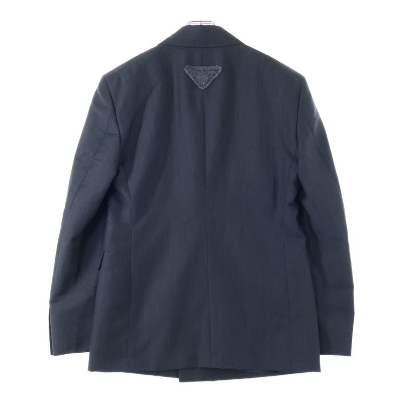 Prada Tailored Jacket Triangle Logo Wool Tailored Jacket Gray Ugi223