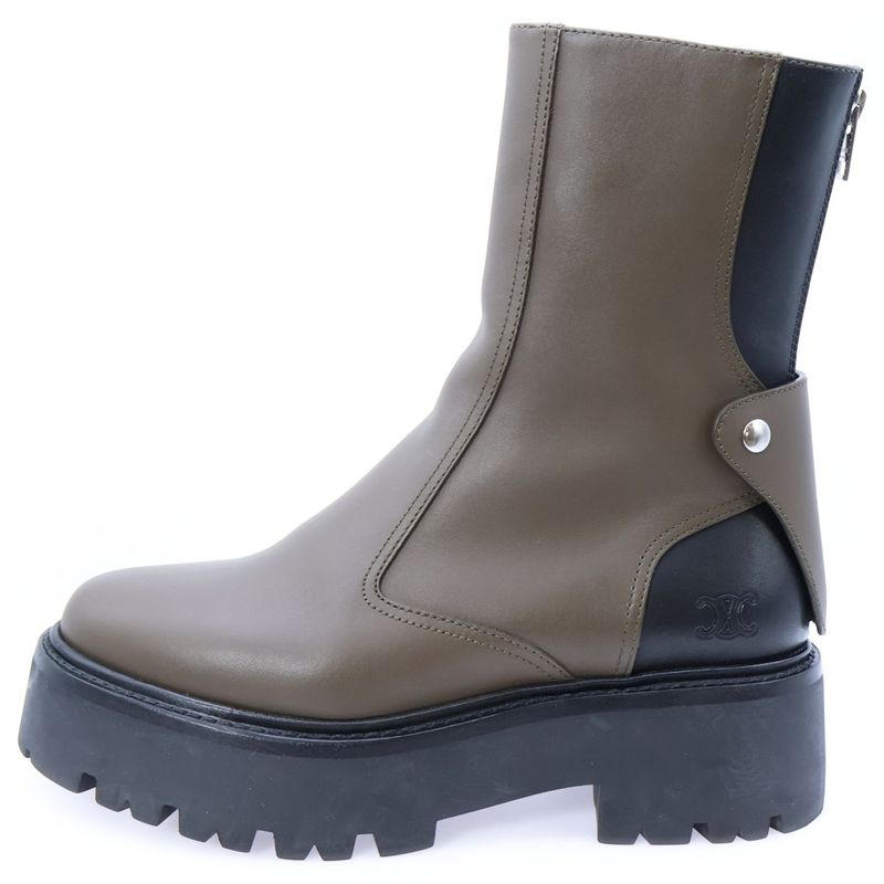 Celine Triomphe Logo Bicolor Leather Bicolor Bulky Back Zip Thick Sole High Cut