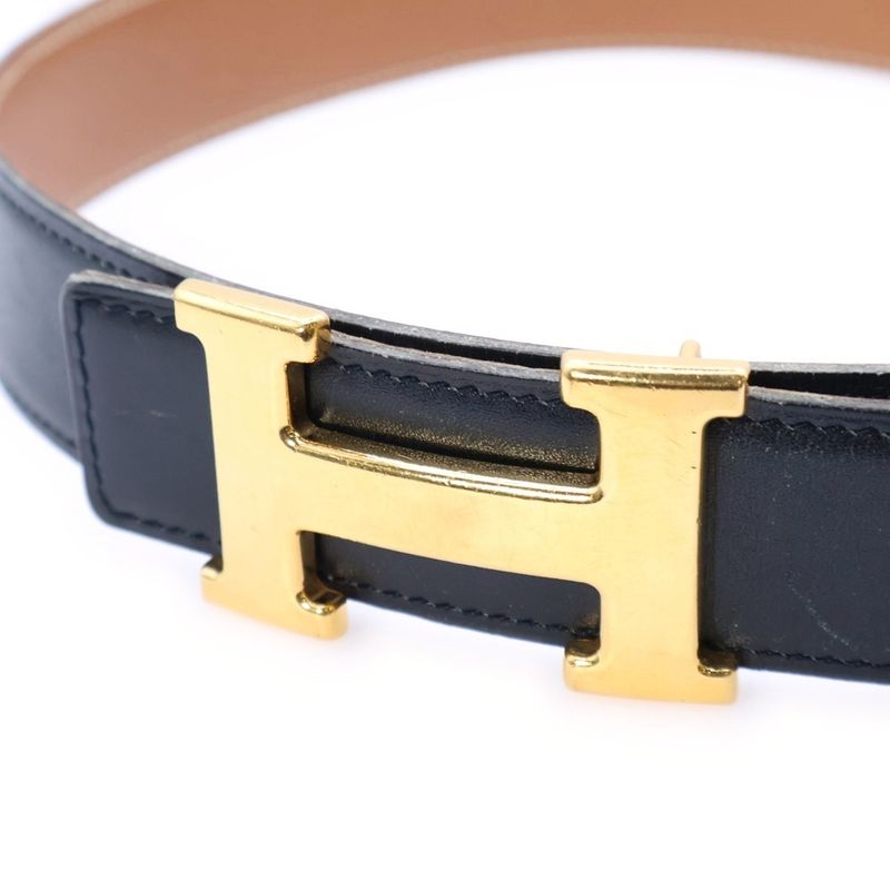 Hermes Constance Leather Belt Black Gold Hardware □D