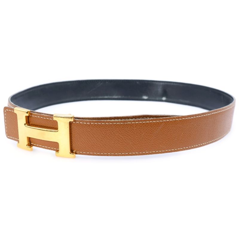 Hermes Constance Leather Belt Black Gold Hardware □D