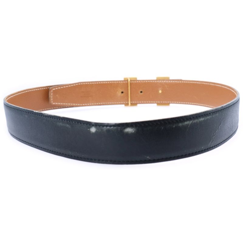 Hermes Constance Leather Belt Black Gold Hardware □D