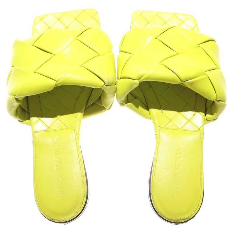 Bottega Veneta Lido Intrecciato Leather Flat Sandal Yellow