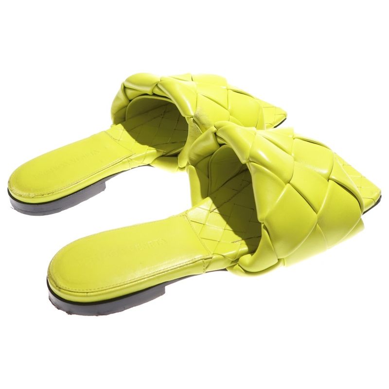 Bottega Veneta Lido Intrecciato Leather Flat Sandal Yellow