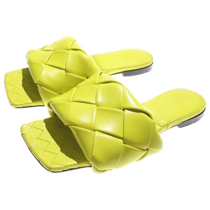 Bottega Veneta Lido Intrecciato Leather Flat Sandal Yellow