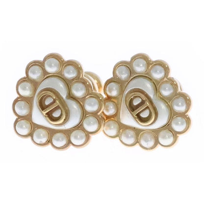 Christian Dior CD Logo Pearl Heart Earrings Light Green And Gold GP