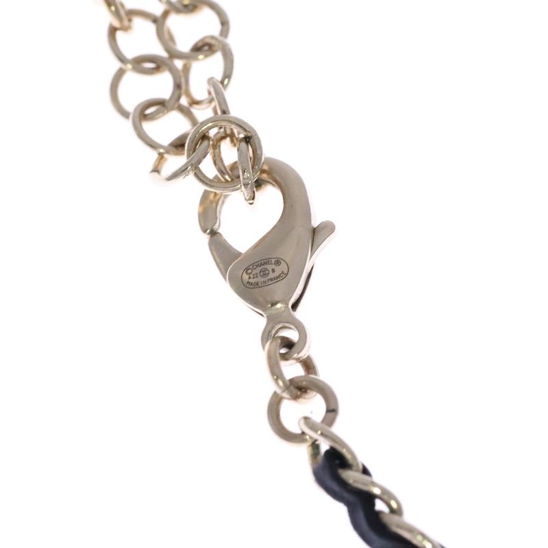 Chanel Coco Mark Rhinestone Necklace Pendant Chain Gold X Black Ab927