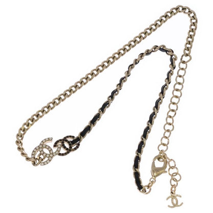 Chanel Coco Mark Rhinestone Necklace Pendant Chain Gold X Black Ab927