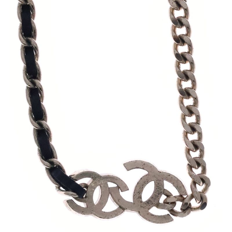 Chanel Coco Mark Rhinestone Necklace Pendant Chain Gold X Black Ab927