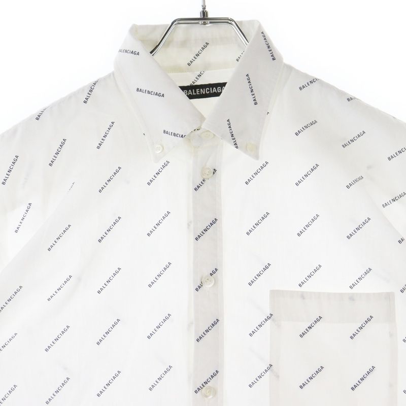 Balenciaga 18SS Logo Pattern Front Pocket Button-down Short-sleeved Shirt