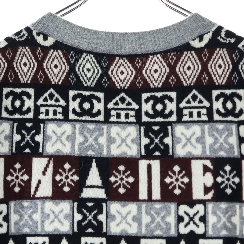 Chanel Coco Mark Cashmere Nordic Pattern Crewneck Pullover Long Sleeve Knit