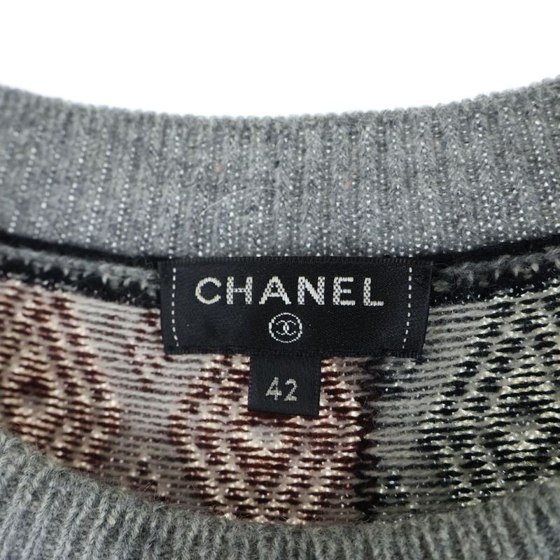 Chanel Coco Mark Cashmere Nordic Pattern Crewneck Pullover Long Sleeve Knit