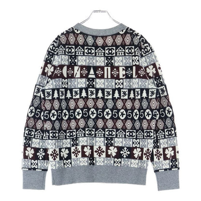 Chanel Coco Mark Cashmere Nordic Pattern Crewneck Pullover Long Sleeve Knit