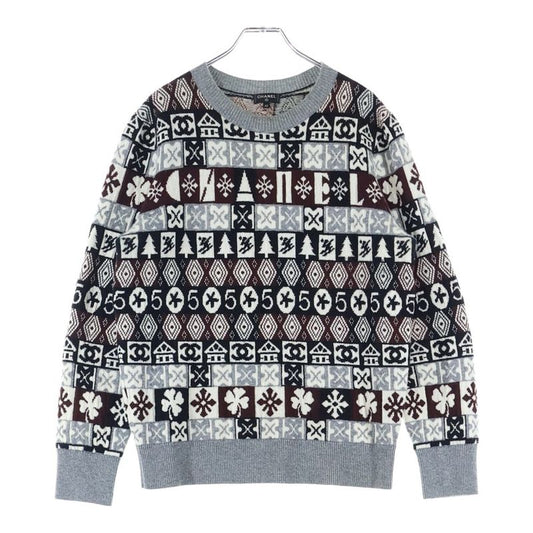 Chanel Coco Mark Cashmere Nordic Pattern Crewneck Pullover Long Sleeve Knit