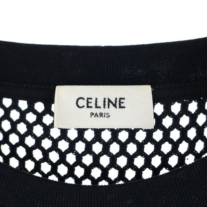 Celine 22SS Logo Print Mesh Crew Neck Short Sleeved T-shirt Cut And Sewn Black
