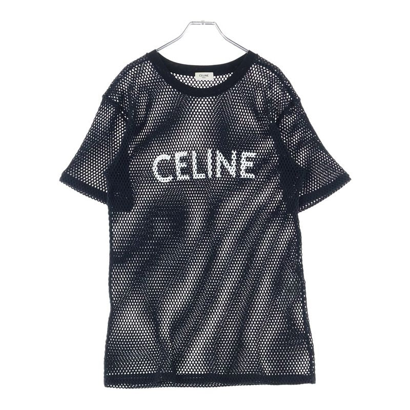 Celine 22SS Logo Print Mesh Crew Neck Short Sleeved T-shirt Cut And Sewn Black
